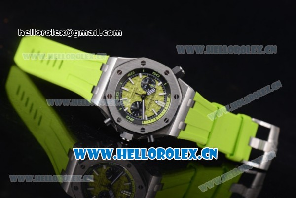Audemars Piguet Royal Oak Offshore Diver Swiss Valjoux 7750 Automatic Steel Case with Green Dial Green Rubber Strap and Stick/Arabic Numeral Markers (EF) - Click Image to Close